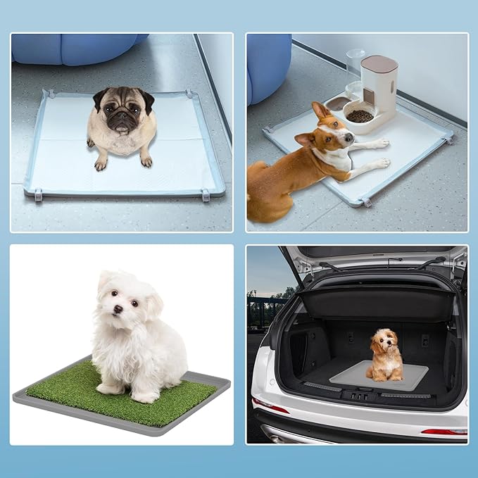 IMMCUTE Pee Pad Holder, Fits Up to 24" x 24" Training Pads, Silicone Non-slip Dog Potty Tray,High Edge Puppy Pad Holder Tray for Easy Cleaning with 8 Holder Clamps, for Puppy Potty Training