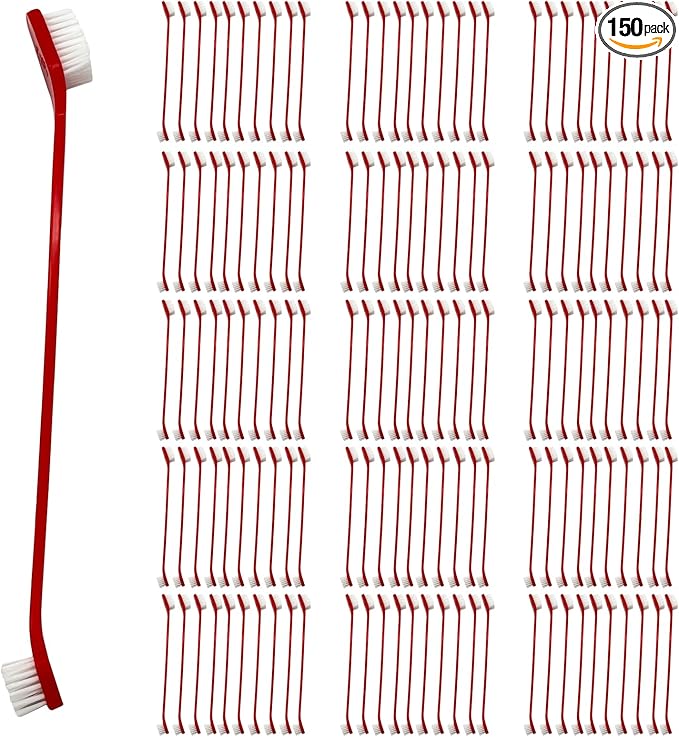 150Pcs Dog Toothbrush Dual Headed Puppy Tooth Brushing Kit Long Handle Soft Grooming Pet Dental Brushes Convenient Double Sided for Pets Cat Puppy Teeth Brush Cleaning Oral Care Supplies -Red