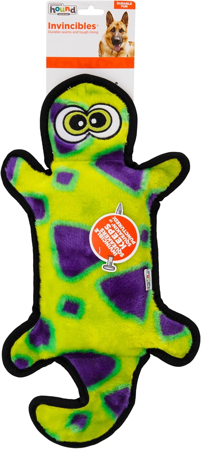 Outward Hound Durablez Tough Plush Squeaky Dog Toy, Gecko, Green, Large