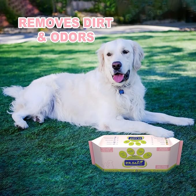 DR.EASY Super Caring 200ct Pet Wipes for Dogs and Cats,Unscented,Ears, Face, Butt, Body and Eye –Convenient, Nature,Home or Travel,Best Pet Supplies