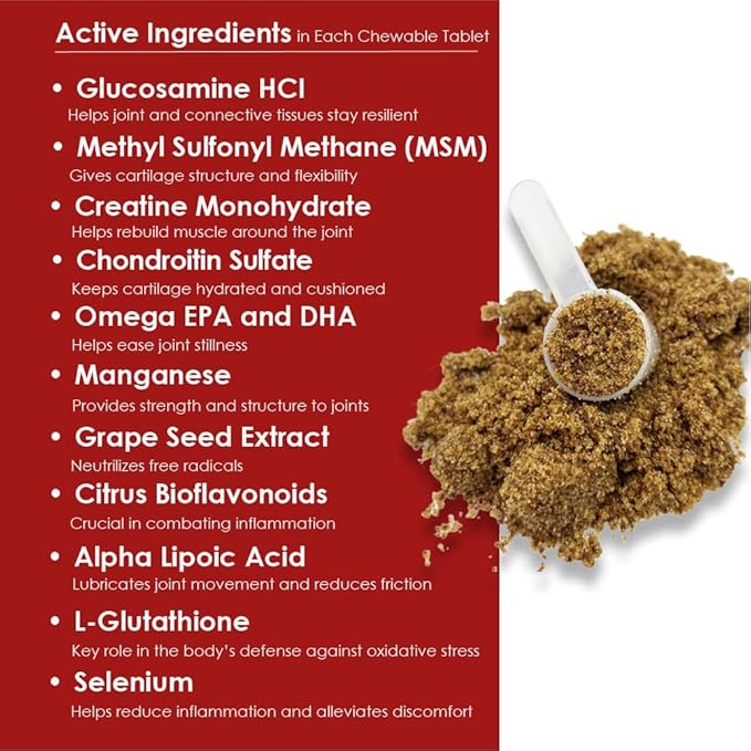 TS Joint Supplement Vet Formulated Pain & Inflammation Relief Treats Hip Dysplasia & Arthritis, Glucosamine, Chondroitin, Turmeric, MSM, HA, Creatine, Omega 3 EPA + DHA. Granules 120 Doses