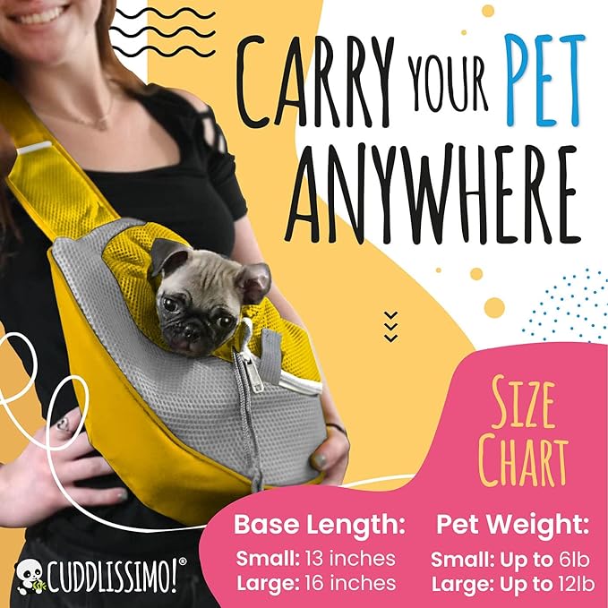 Pet Sling Carrier - Small Dog Puppy Cat Carrying Bag Purse Pouch - For Pooch Doggy Doggie Yorkie Chihuahua Baby Papoose Bjorn - Hiking Travel Front Backpack Holder Pack To Wear (Yellow-L)
