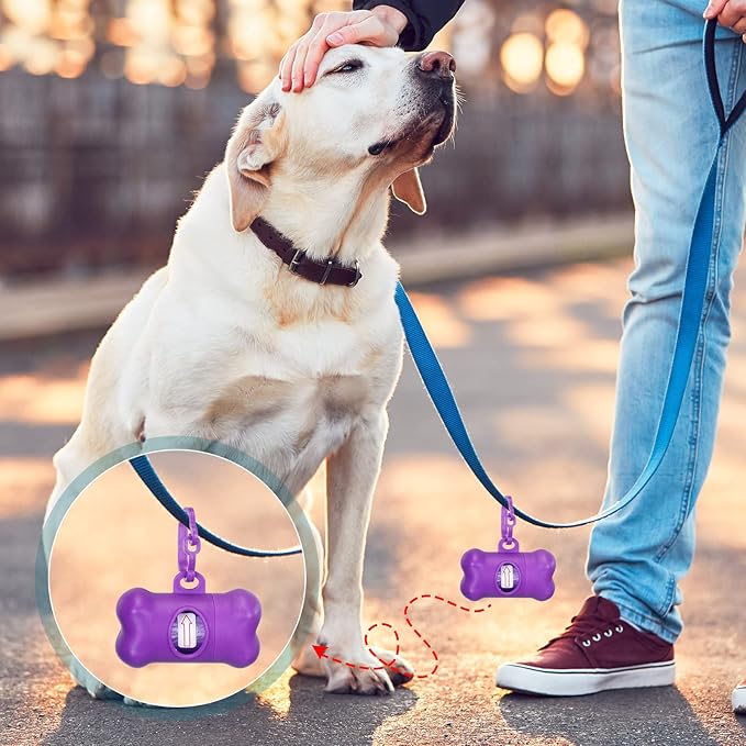 Zhehao 50 Pcs Dog Poop Trash Bag Holder Dispenser Dog Poop Waste Bag Holder Plastic Dog Waste Bag for Leash with Hook and Leak Proof PET Waste Bags for Walking Hiking Camping (Bone)