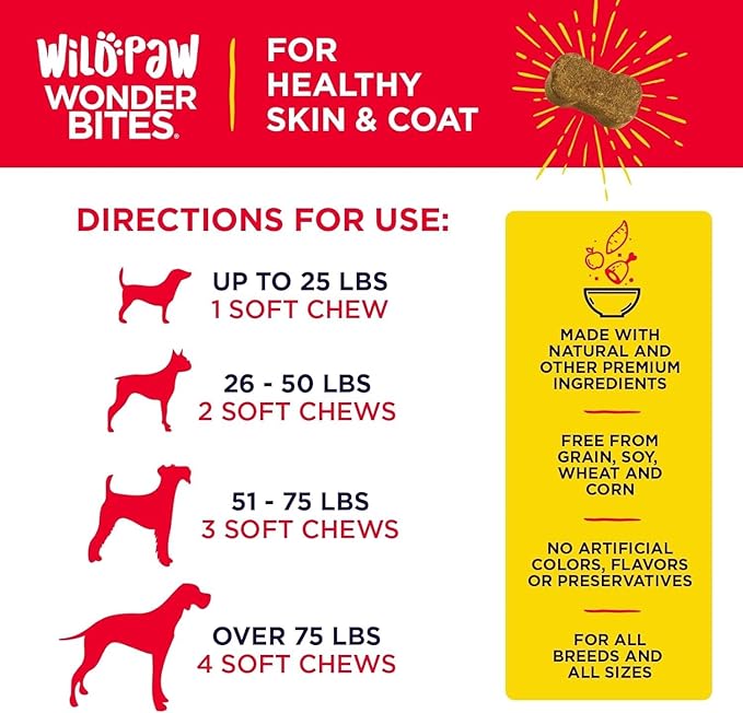 WonderBites for Healthy Skin and Coat - 90 Soft Chews for Dogs - with Wild Alaskan Salmon Oil, Hemp, Vitamins Zinc, C, & E -Skin & Coat Dog Supplement for All Breeds and Sizes