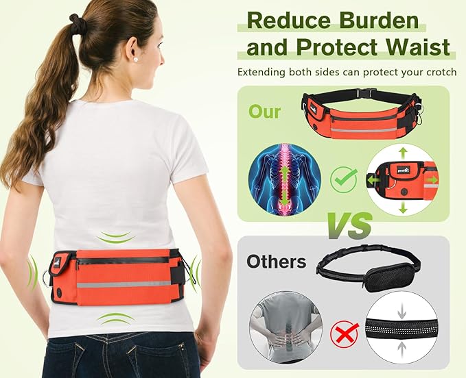 Pecute Hands Free Dog Leash with Pouch, Waist Belt Fanny Pack with Soft Pads, Dual Padded Handles, and Durable Bungee for Walking, Hiking, Jogging Biking, and Running (Up to 220lbs) Orange