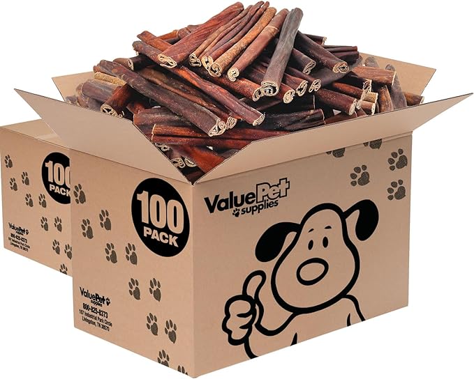 ValueBull Collagen Sticks, Beef Dog Chews, Super Jumbo 12 Inch, 200 Count BULK PACK - Natural & Safe, Single Ingredient, Rawhide-Free, Long Lasting, Healthy for Hips, Joints, Skin & Coat