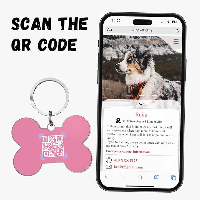 QR Code Dog Tag,Dog Tags Personalized for Pets, Custom Dog Name ID Tags Personalized Dog and Cat Tags -Free Online&Scan QR Receive Instant Location Alert Email