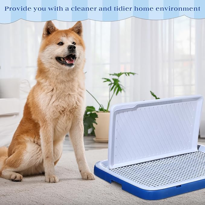 2 Pcs Indoor Dog Potty with Splash Wall Puppy Mesh Training Toilet Portable Pee Pad Holder Pet Training Tray with Pee Baffle Dog Litter Box with Removable Post for Small and Medium Dogs