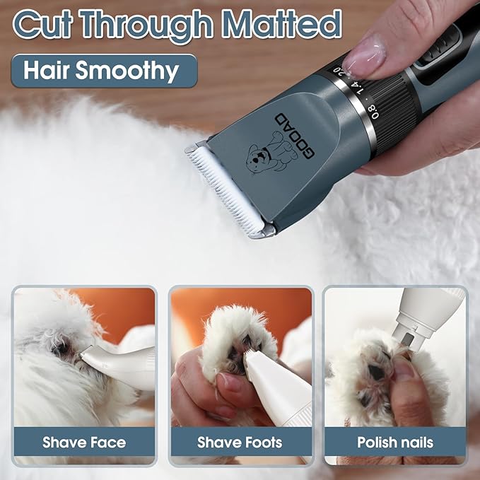 Dog Clippers Grooming Kit for Thick Hair&Coats -4 in 1Low Noise -Rechargeable-Cordless Quiet Paw Trimmer Nail Grinder, Dog Trimmer Grooming,Pet Hair Shaver for Small and Large Dogs Cats