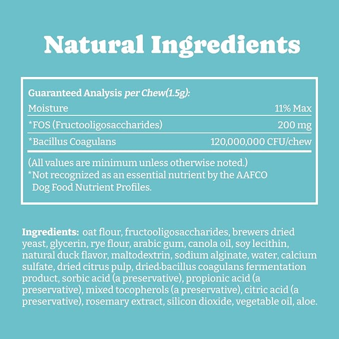 Probiotics for Dogs, Daily Dog Probiotics and Prebiotic with Natural Ingredients, for Gut Health and Digestive Health, Support Immune System, Maintain Skin & Coat Health, Duck Flavor, 90 Soft Chews