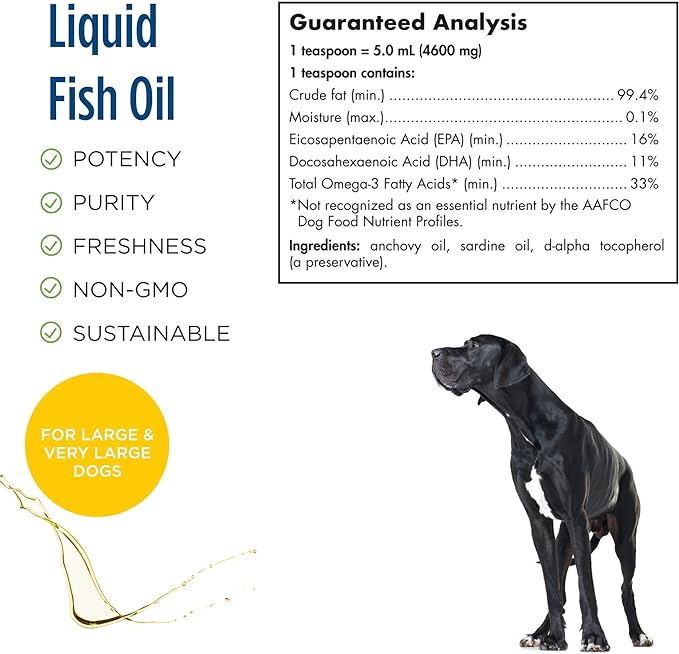 Nordic Naturals Omega-3 Pet, Unflavored - 16 oz - 1518 mg Omega-3 Per Teaspoon - Fish Oil for Large to Very Large Dogs with EPA & DHA - Promotes Heart, Skin, Coat, Joint, & Immune Health