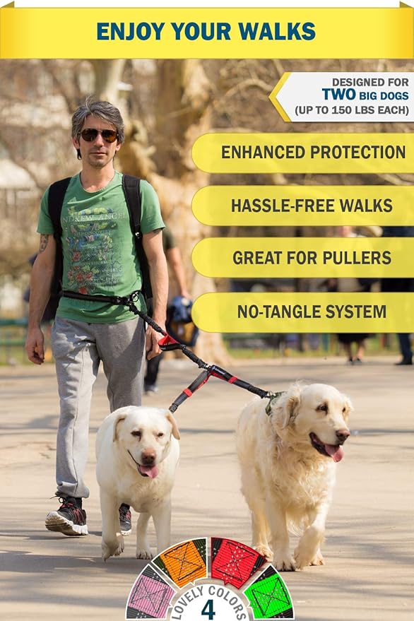 Exquisite Double Hands Free Leash for Large Dogs | Retractable Dog Leash 2 Dogs | Waist Dog Leash for Large Dogs | Two Dog Leash for Large Dogs | Leash for Big Dogs | Hands Free Running Dog Leash