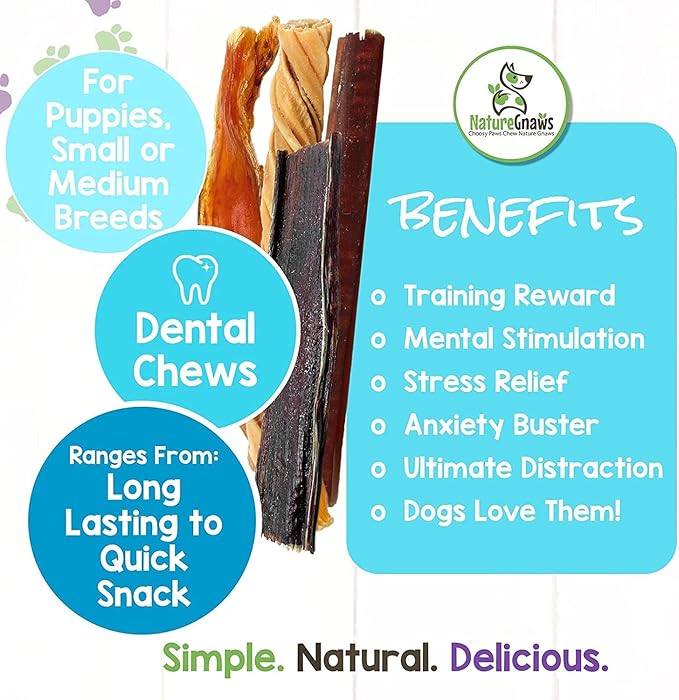 Nature Gnaws Premium Dog Chew Variety Pack - Tripe Twists, Beef Jerky and Bully Sticks for Dogs - Long Lasting Dog Chew Treats - Rawhide Free Dental Bones (18 Count)