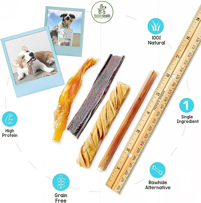 Nature Gnaws Premium Dog Chew Variety Pack - Tripe Twists, Beef Jerky and Bully Sticks for Dogs - Long Lasting Dog Chew Treats - Rawhide Free Dental Bones (18 Count)