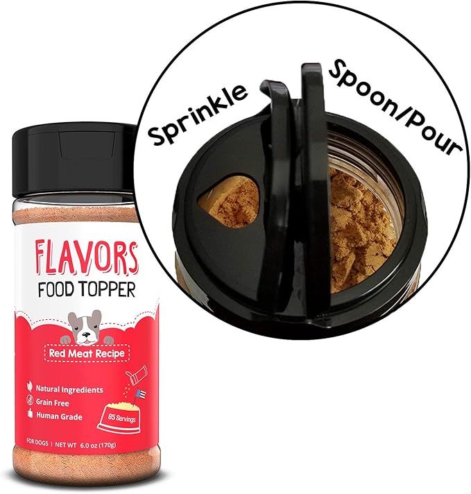 Flavors Food Topper for Dogs - Red Meat Recipe with Beef Bone Broth - Natural, Grain Free - Kibble Seasoning & Hydrating Treat Mix for Picky Dog/Puppy, 6.0oz