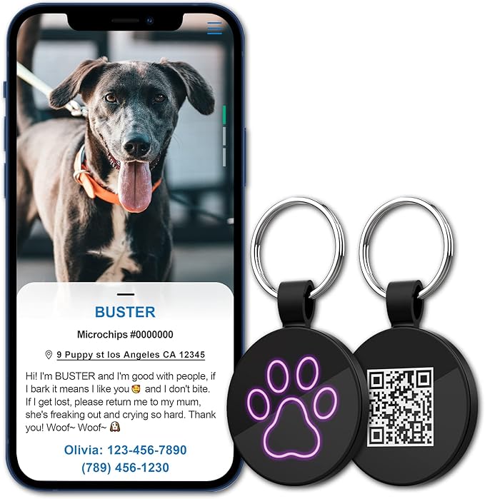 MYLUCKYTAG QR Code Pet ID Tags Dog Tags - Pet Online Profile - Scan QR Receive Instant Pet Location Alert Email