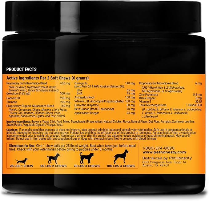 Pet Honesty Dog Allergy Relief Immunity Max Strength - Dog Allergy Chews, Probiotics for Dog, Dog Skin and Coat Supplement, Itch Relief for Dogs,Seasonal Allergy Support Supplement (Chicken)