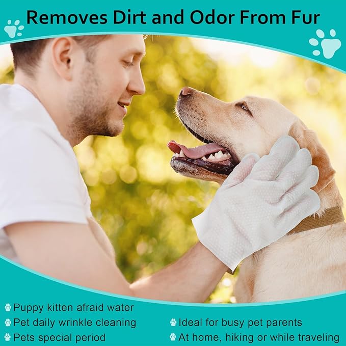 48 Pack Cleaning Glove for Dogs Cats and Pets Bathing Wipes Dry Cleaning Gloves Grooming Wipes Grooming for Dog and Cat Daily Care and Traveling