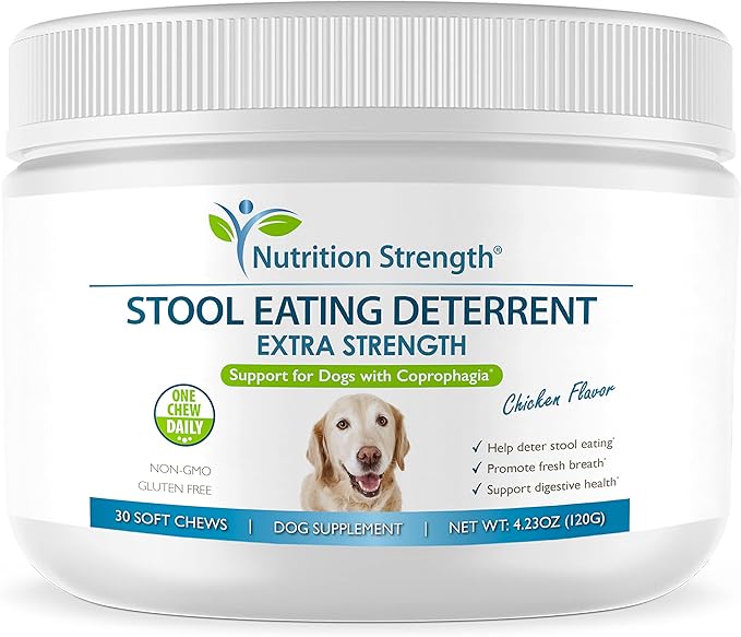 Coprophagia Stool Eating Deterrent for Dogs + Breath Aid, Extra Strength to Deter Dog Poop Eating, Probiotics & Digestive Enzymes for Gut Health & Immune Support, 30 Soft Chews