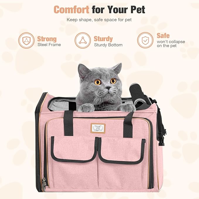 Lekereise Airline Approved Cat Dog Carrier with Wheels Expandable Rolling Pet Carrier for Medium Dogs and Cats Under 15 25LBS, Pet Travel Carrier on Wheels, Pink