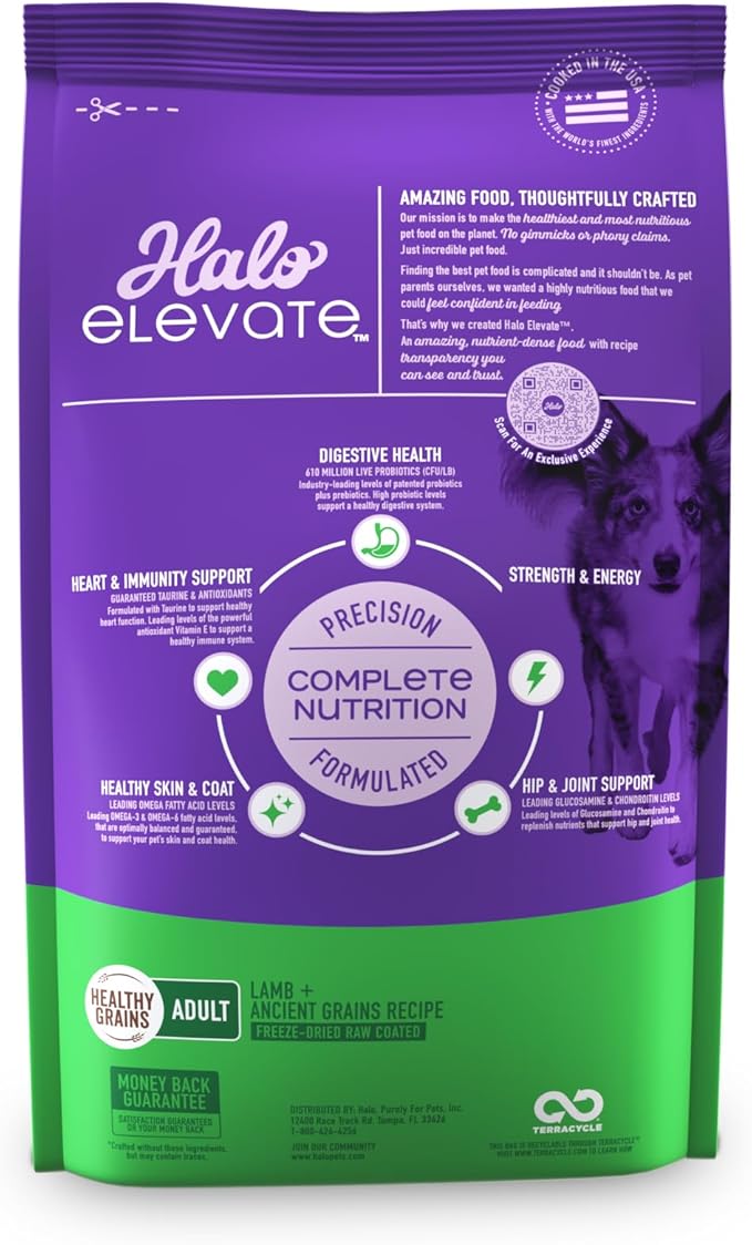 HALO Elevate Dry Dog Food, Healthy Grains Lamb Recipe, 3.5lb