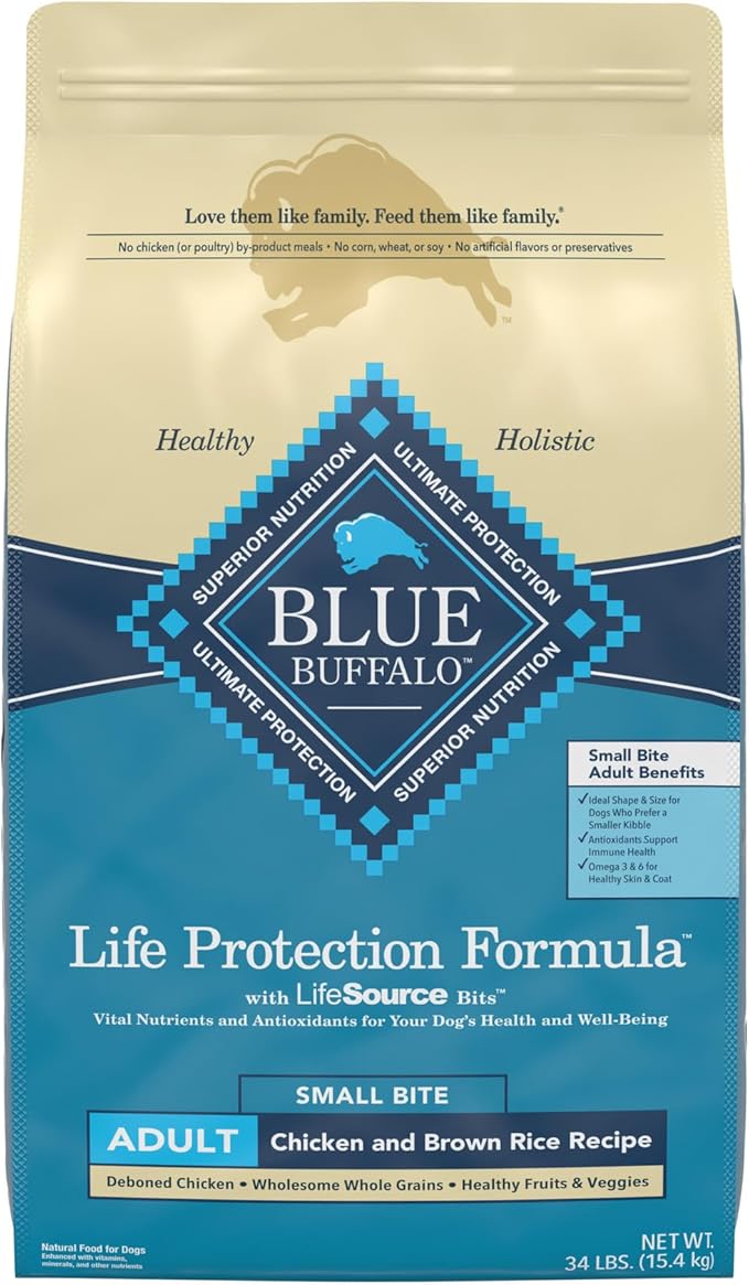 Blue Buffalo Life Protection Formula Natural Adult Small Bite Dry Dog Food, Chicken and Brown Rice 34-lb