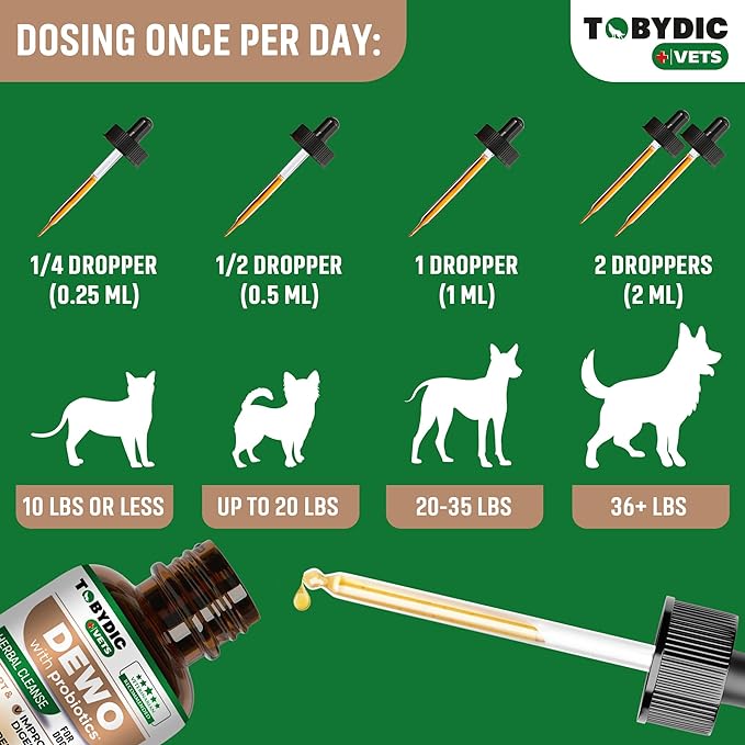 Broad Spectrum Herbal Medicine with Probiotic for Cats & Dogs - Treatment Helps to Remove Tapeworm, Whipworm, Roundworm, and Hookworm - Medication & Supplement Drops - Made in USA