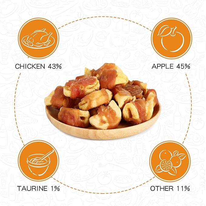 Grain Free Dog Treats Apple Slice Chicken Wrapped, Training Treats w/Taurine for Small Medium Large Dogs, 12.5 oz