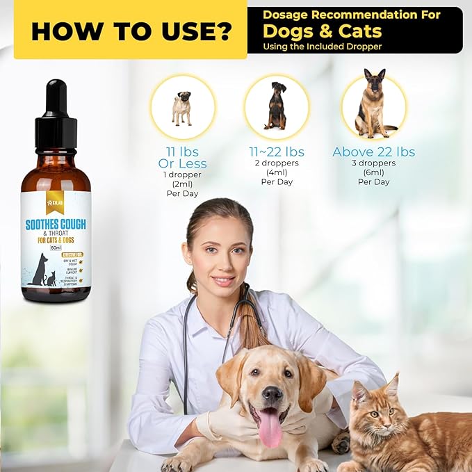 Respiratory Relief: Natural Cat and Dog Cough Medicine - Soothes Sneezing, Treats Kennel Cough, Supports Trachea Collapse and Pet Asthma (60 ML)