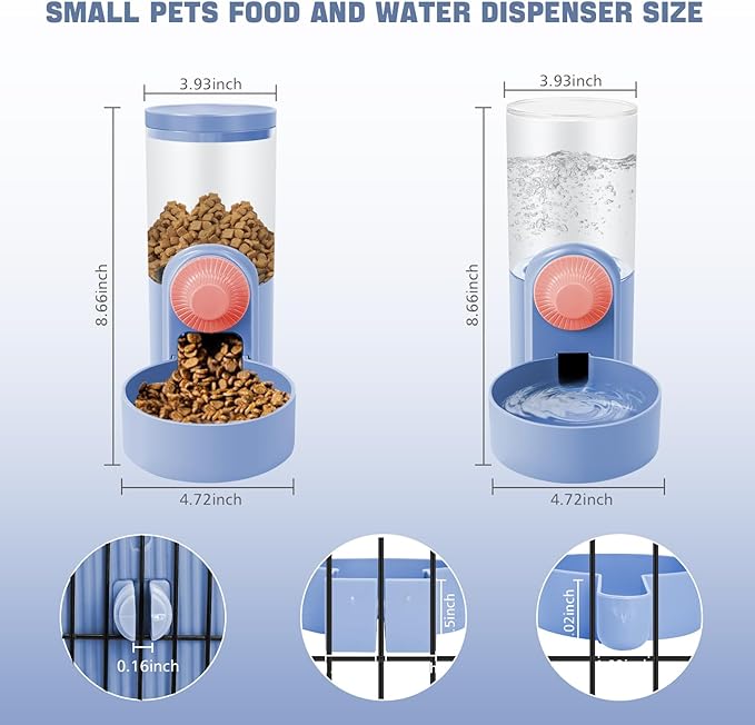 Hanging Cage Automatic Small Pet Food Bowl Water Bottle Dispenser, 1L Auto Gravity Pet Feeder and Waterer Set Kennel Feeding Station Crate Feeder Dish for Puppy Cats Rabbit Ferret (Purple)
