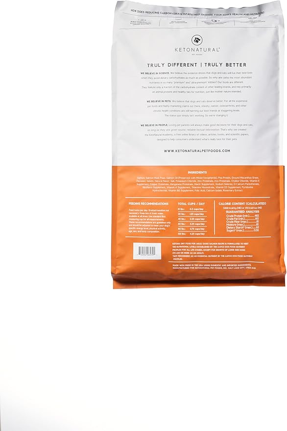 Ketona Salmon Recipe Adult Dry Dog Food, Natural, Low Carb (Only 5%), High Protein (46%), Grain-Free, The Nutrition of a Raw Diet with The Cost and Convenience of a Kibble; 24.2 lb