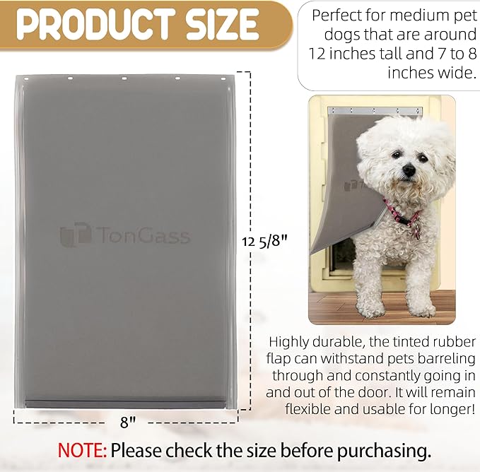 TonGass Dog Door Flap Replacement Medium Compatible with PetSafe Freedom Dog and Cat Doors PAC11-11038 - Measures 8" x 12 5/8" with Magnetic Closure