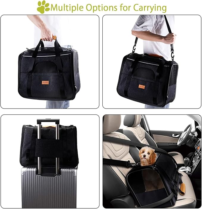 Cat Carrier, Morpilot Dog Carrier Travel Bag Airline Approved Portable Pet Carrier for Small Medium Puppies with Adjustable Shoulder Strap/Removable Mat/Bowl (Max 15lbs, 17.3x12.2x13.4)