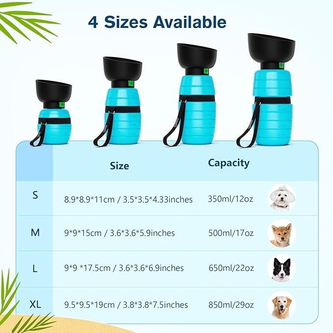 Pecute Portable Dog Water Bottle (29oz + 7.7oz), Dog Water Bottle Leakproof with Double Seal, Dog Travel Water Bottle, Lightweight Dog Water Bottle Dispenser for Outdoor Walks Trips Hikes Travels