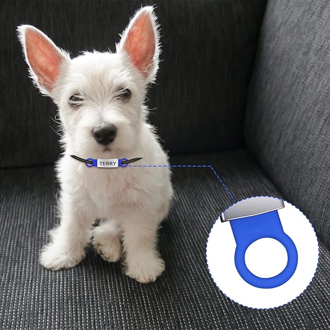 6 Pcs Slide On Dog ID Tag, Dog Collar Tag, Silicone Stainless Steel Dog Cat Personalized Name Engraved Tags, Custom Dog Tags, Silent Dog License Tag, Blank Pet ID Tags for Dogs Cats (6 Colors)
