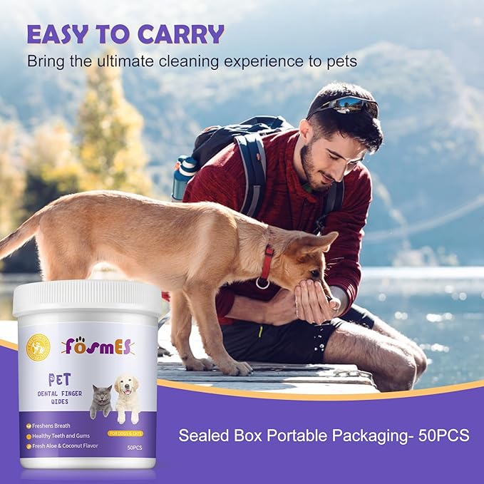 Teeth Cleaning Finger Wipes for Dogs & Cats, Reduces Tartar & Freshens Breath Finger Wipes,Natural Mild Ingredients,Disposable Pet Teeth Clean Finger Wipes-50PCS