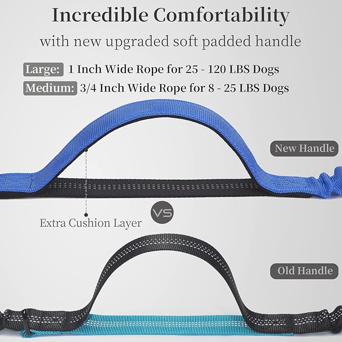 iYoShop Hands Free Dog Leash with Zipper Pouch, Dual Padded Handles and Durable Bungee for Walking, Jogging and Running Your Dog (Large, 25-120 lbs, Royal Blue)