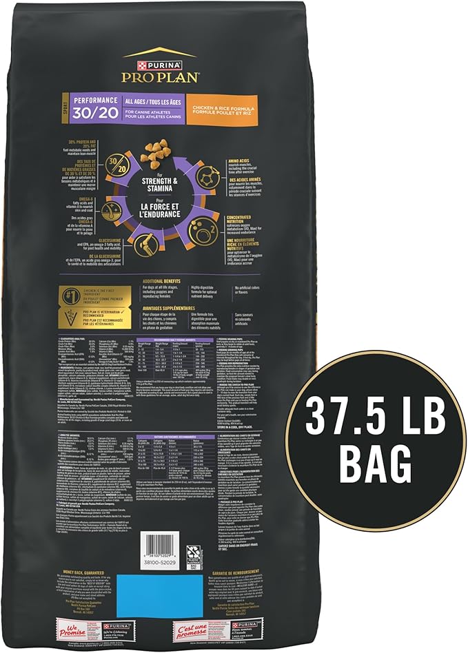 Purina Pro Plan High Calorie, High Protein Dry Dog Food, 30/20 Chicken & Rice Formula - 37.5 lb. Bag