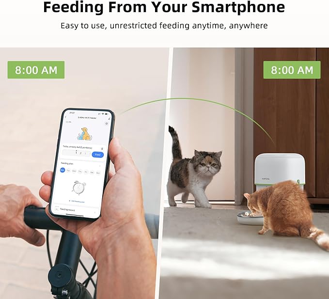 Automatic Cat Feeder WiFi - Easy to Clean 2L/4L WiFi Automatic Cat Feeder for Remote Feeding, Cat Food Dispenser with Lock Feature and Suitable Portion Size, Only 2.4GHz