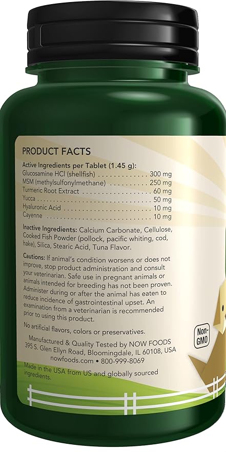 NOW Pet Health, Joint Support Supplement, Formulated for Cats & Dogs, NASC Certified, 90 Chewable Tablets