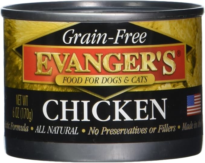 Evanger's Grain-Free 100% Chicken Dog/Cat Canned Food, 24-Pack of 6-Oz cans