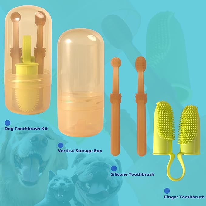 Dog Toothbrush Kit, Pet Toothbrush & Tongue Cleaner for Dogs, Cats & Small Pets, Finger Toothbrush for Dog, Cat Tooth Brush,Tooth Brushing, Dental Care kit for Small Pets Ferret