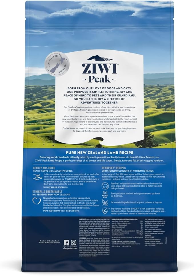ZIWI Peak Air-Dried Dog Food – All Natural, High Protein, Grain Free and Limited Ingredient with Superfoods (Lamb, 5.5 lb)