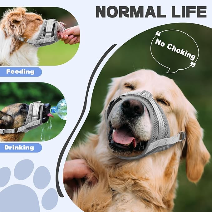 Dog Muzzle Soft Air Mesh Muzzle for Medium Dogs, Adjustable Pet Muzzle for Small and Large Dogs to Drink Normally, Breathable Reflective Muzzle for Dogs to Prevent Biting(Grey,L-13)