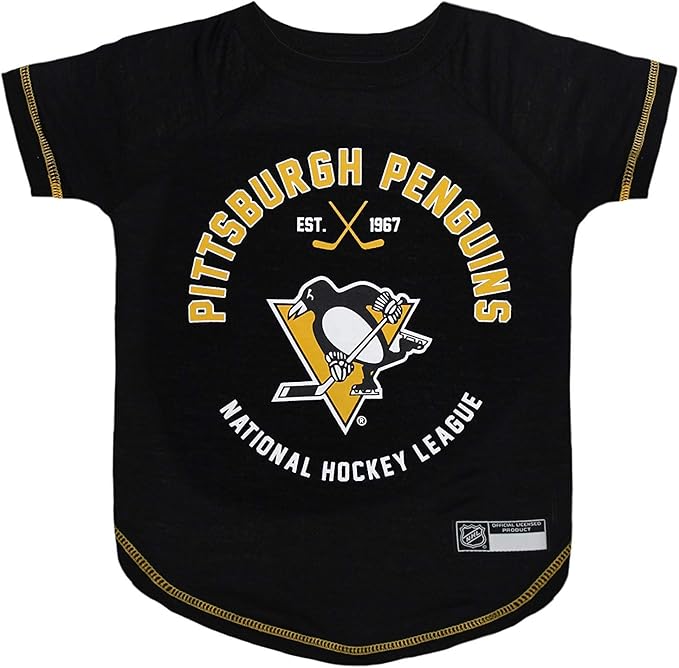 Pets First NHL Pittsburgh Penguins Tee Shirt for Dogs & Cats, Large. - are You A Hockey Fan? Let Your Pet Be an NHL Fan Too!
