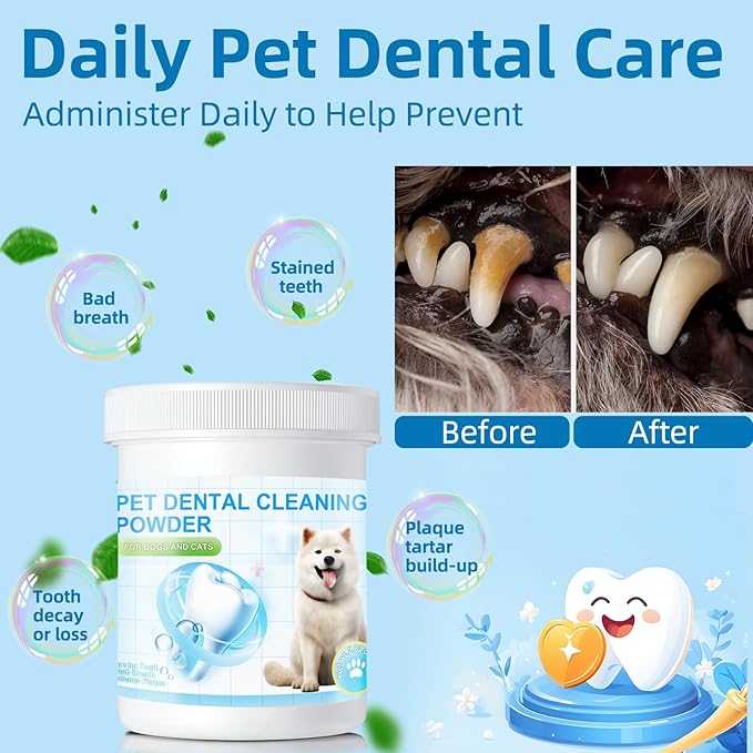 Dog Teeth Cleaning Powder,Dental Powder for Dogs Teeth Plaque and Tartar,Dog Oral Cleaning Powder with Probiotics,Fresh Breath,80g