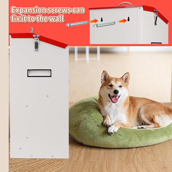 Large Automatic Dog Feeder with Handle, 25 Lbs Indoor and Outdoor Automatic Dog Food Dispenser Container Large Breed 11.5'' L X 9.8'' W X 23'' H Hanging Dog Auto Feeder for Large Dogs