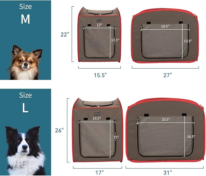 Petsfit Portable Dog Crates for Medium Dogs, Travel Dog Crate with Soft Cushion and Carrying Case, for Indoor Outdoor