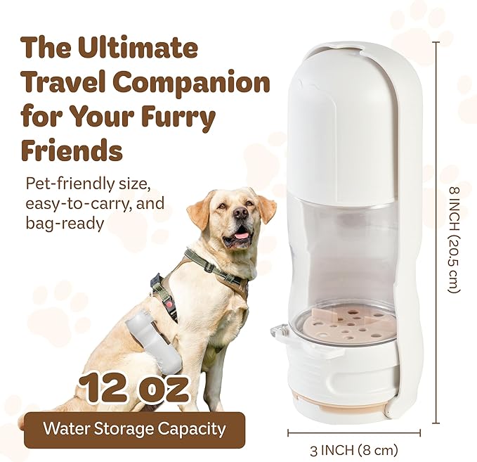 Desired Things Portable Pet Food and Water Dispenser, 2 in 1 Cat & Small Dog Water Bottle & Food Container, Lightweight, BPA Free Pet Water Bottle Traveling Essentials for Walking & Hiking - White