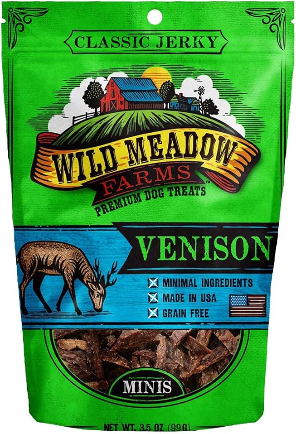 Wild Meadow Farms - Classic Venison Minis, Soft Jerky Training Treats for Dogs, Grain-Free, All-Natural & Perfectly Sized for Training, High-Value Rewards in a Convenient 3.5 Ounce Pouch